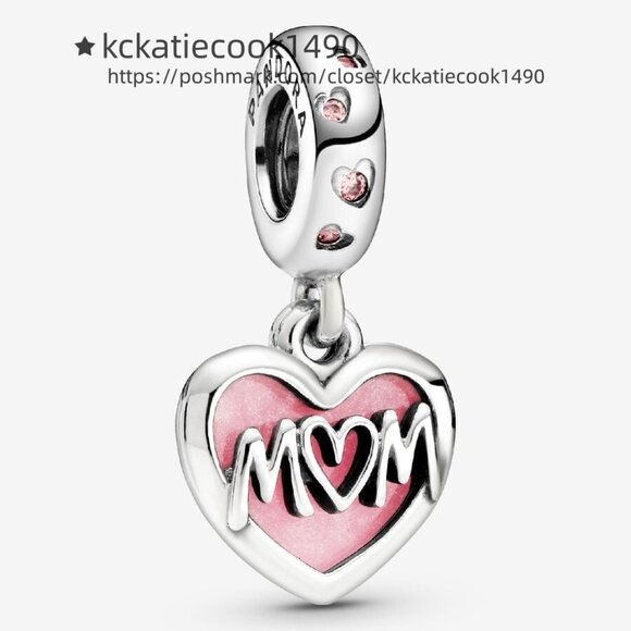 Pandora Mom Script Heart Dangle Charm - Picture 1 of 2